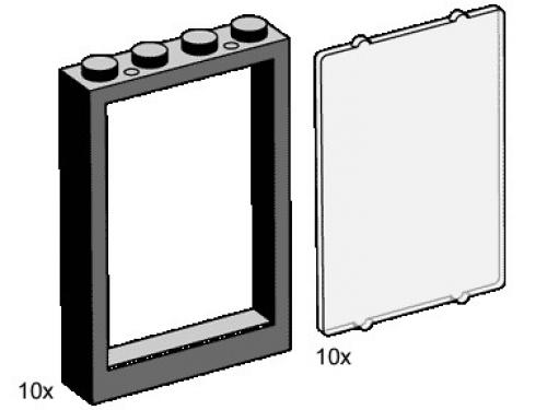 LEGO 1 x 4 x 5 Black Window Frames with Clear Panes (3448)
