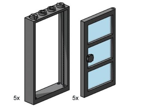 LEGO 1 x 4 x 6 Black Door Frame with Transparent Blue Panes (3449)
