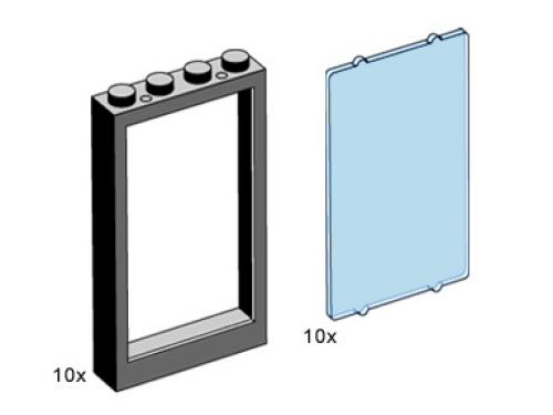 LEGO 1 x 4 x 5 Black Window Frame with Blue Pane (3508)