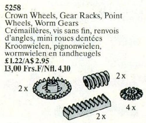 LEGO Crown Wheels, Gear Racks, Point Wheels, Worm Gears (5258)