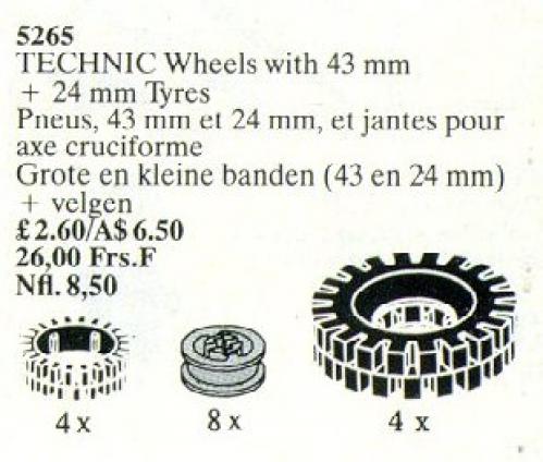 LEGO Large Tires and Wheels / TECHNIC Wheels with 43 mm + 24 mm Tyres (5265)