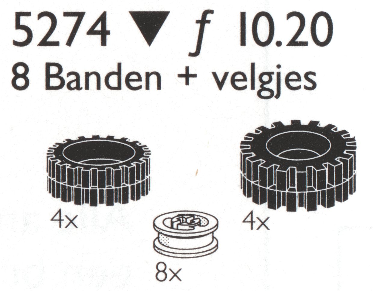 LEGO 8 Tires / Tyres (4x24, 4x 30 mm) w/hubs (5274)