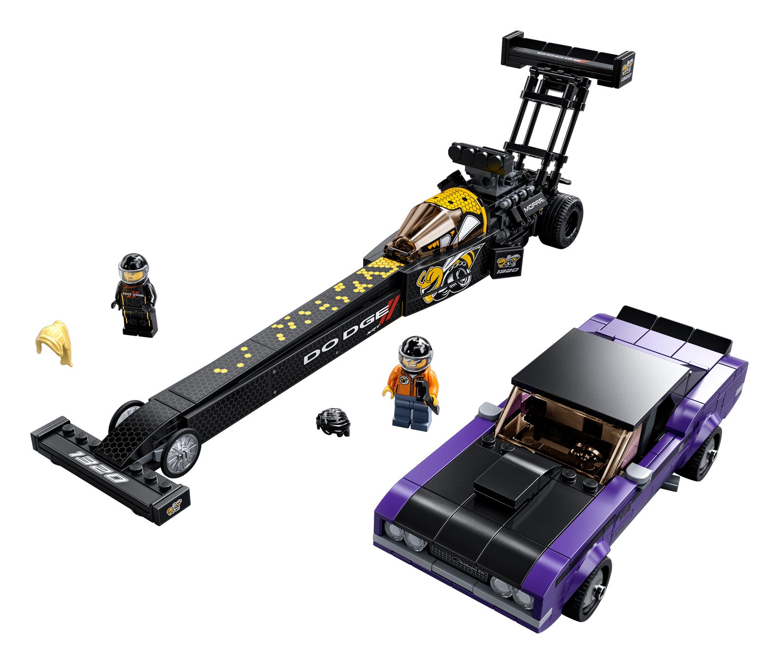 LEGO Drágster Mopar Dodge//SRT Top Fuel y Dodge Challenger T/A de 1970 (76904)