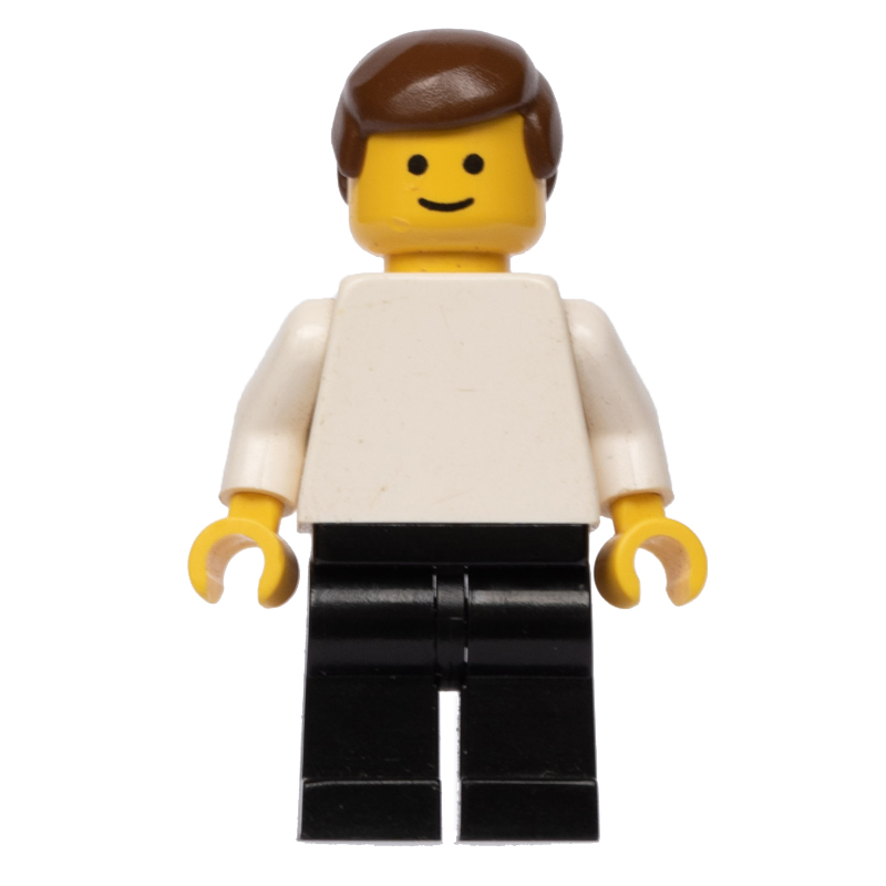 LEGO Man, White Torso, Black Legs, Brown Hair (fig-000004)