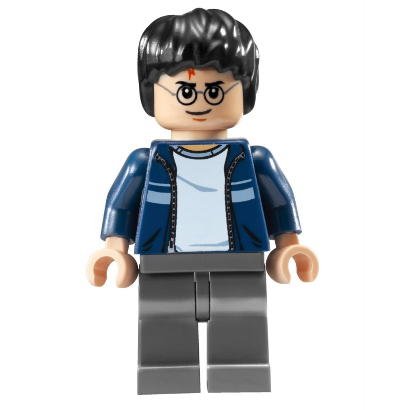 LEGO Harry Potter, Open Dark Blue Jacket over White Shirt, Dark Bluish Gray Legs (fig-000029)