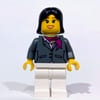 Woman, Dark Bluish Gray Jacket with Magenta Scarf, White Legs, Black Hair