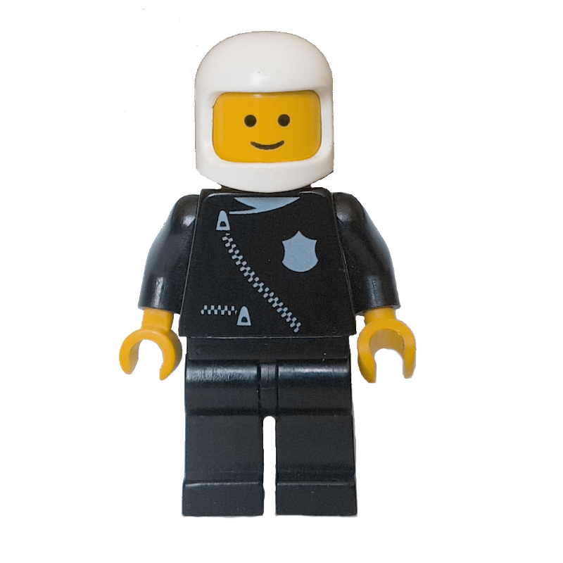 LEGO Policeman, Black Jacket with Zipper, White Helmet (3842a Helmet) (fig-000039)