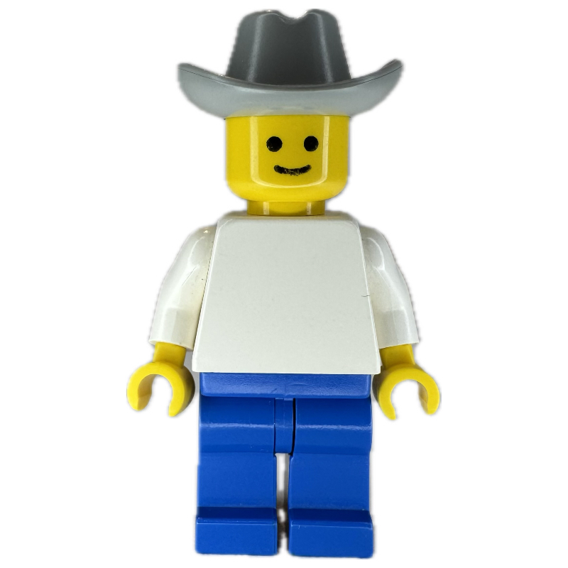 LEGO Man, Plain White Torso, Blue Legs, Light Gray Cowboy Hat (fig-000040)
