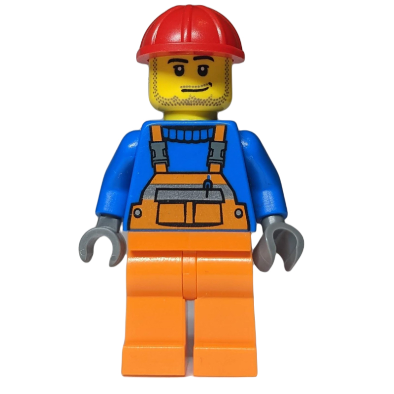 LEGO Worker, Orange Overalls over Blue Sweater, Red Hard Hat (3626b Head) (fig-000051)