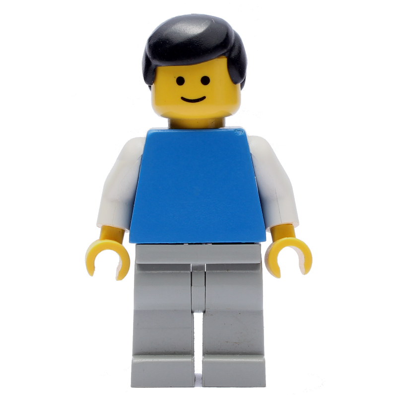 LEGO Blue Torso, Light Grey Legs, Black Hair (fig-000084)