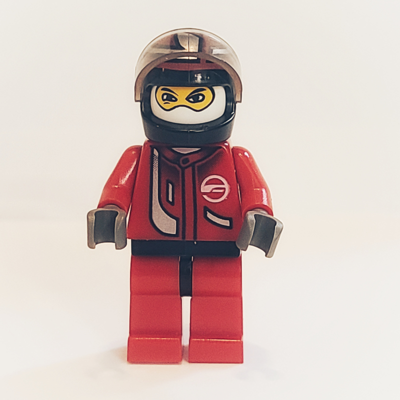 LEGO Race Driver, Red Torso, Red Legs, Black Helmet, Zonic (fig-000085)