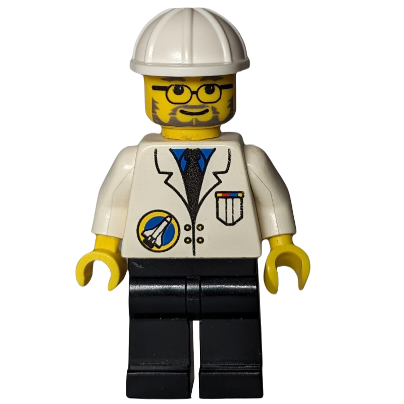 LEGO Space Port Ground Grew, White Jacket, Black Legs, White Hard Hat, Beard and Glasses (fig-000102)