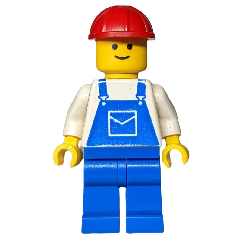 LEGO Construction Worker, Blue Overalls, Red Hard Hat (fig-000127)