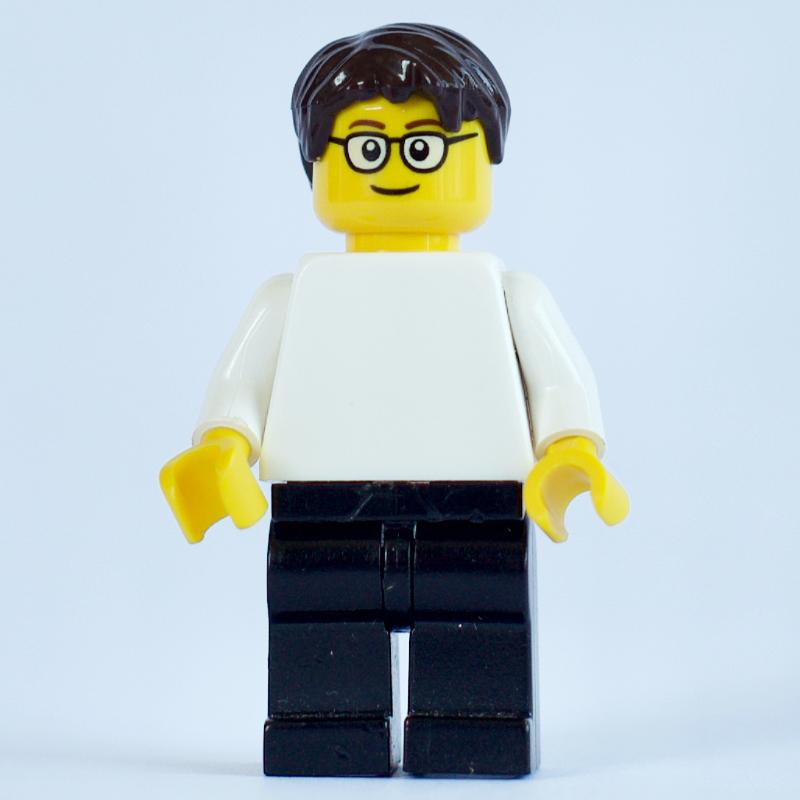 LEGO White Torso, Black Legs, Dark Brown Hair, Glasses (fig-000130)