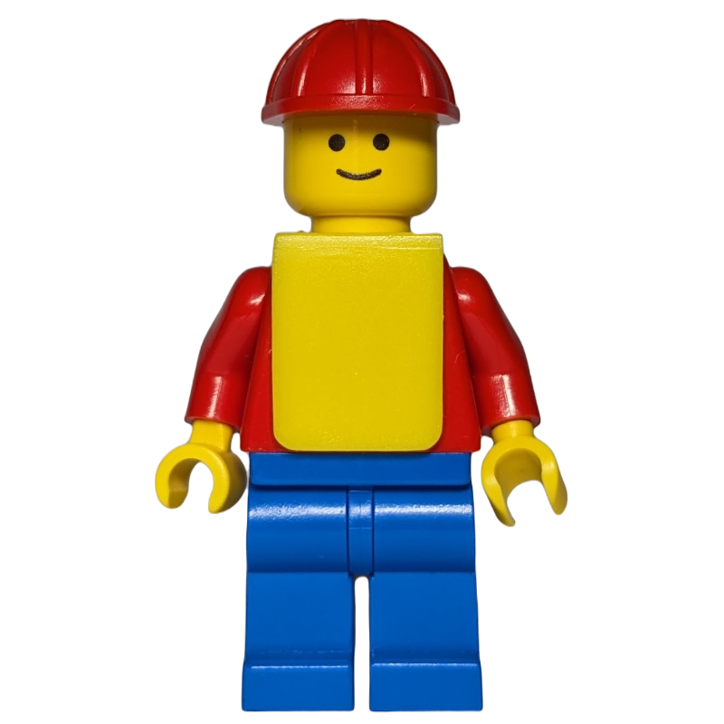 LEGO Construction Worker, Red Torso, Blue Legs, Red Hard Hat, Yellow Vest (fig-000134)