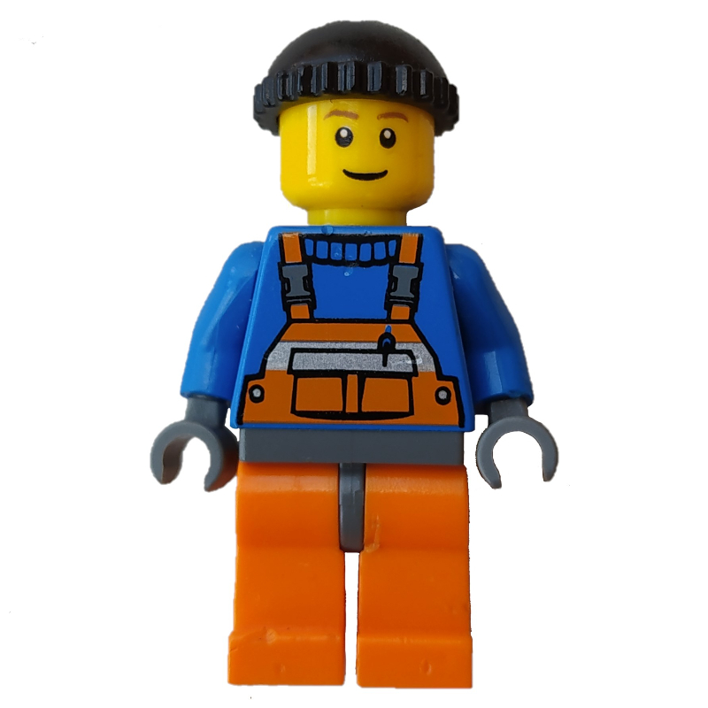 LEGO Worker - Blue Torso, Orange Overall, Black Cap (fig-000139)