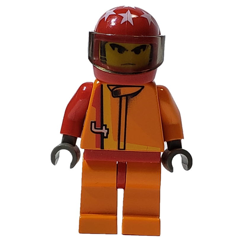 LEGO Race Driver, Orange Torso, Orange Legs, Red  Helmet (fig-000148)
