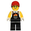 Chef, Black Apron with Flaming Burger, Black Legs, Red Cap, Glasses