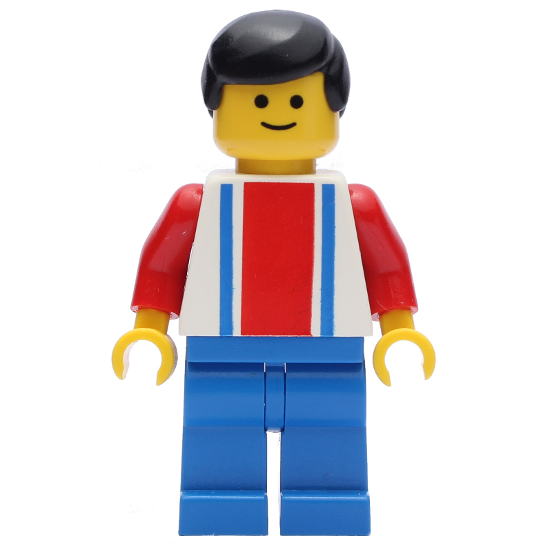 LEGO Soccer Player White Torso with Blue/Red Stripes, Blue Legs, Black Hair (fig-000168)