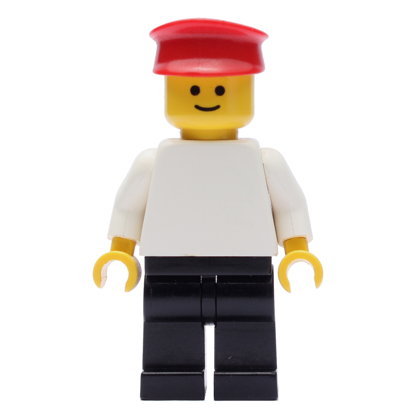 LEGO Man - White Torso, Black Legs, Red Hat, Black Legs (fig-000170)