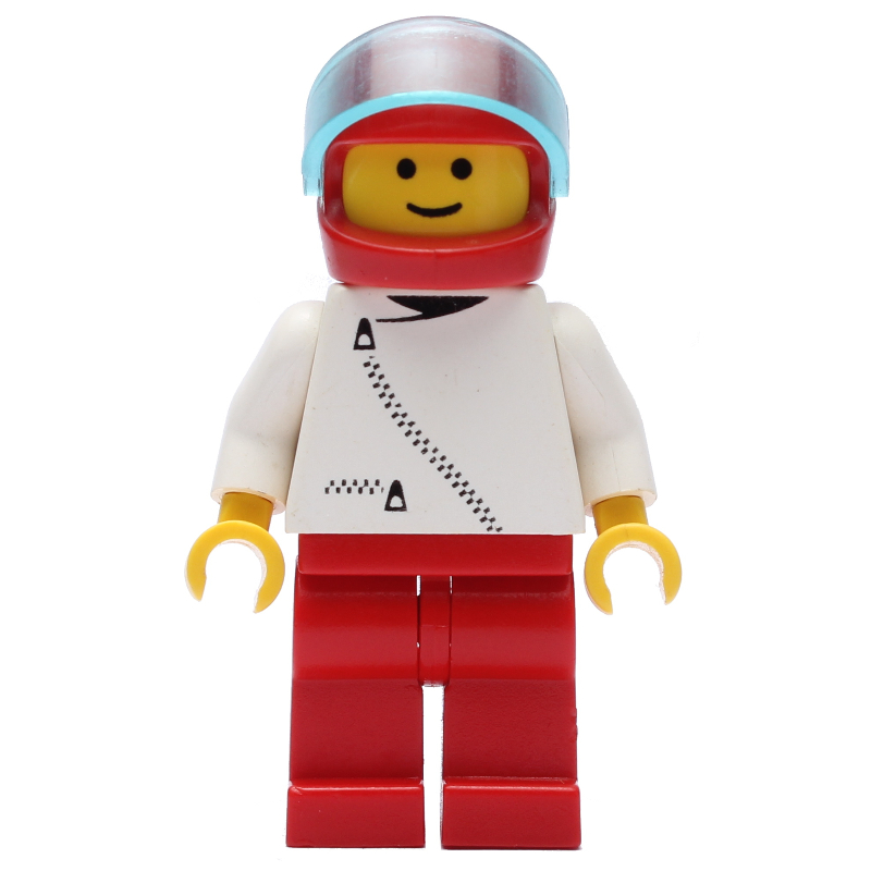 LEGO Man, White Jacket with Zipper, Red Legs, Red Helmet with Visor (fig-000205)