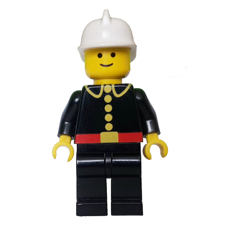 LEGO Fireman, Classic, Black Fire Jacket with Red Belt and Buttons, White Helmet  (3626a Head) (fig-000208)
