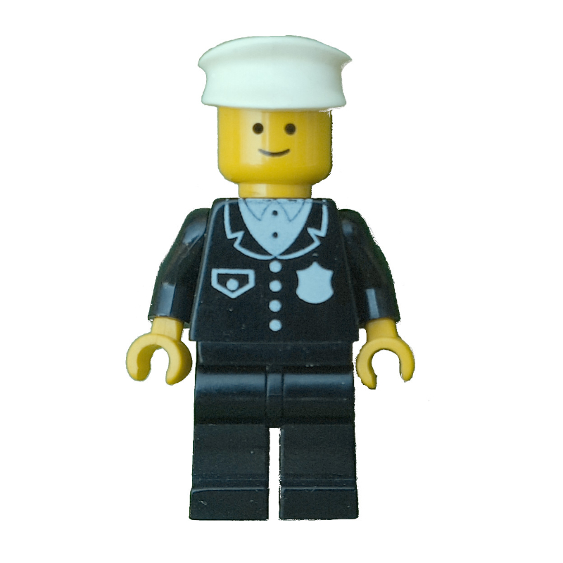 LEGO Policeman, Black Suit with Pocket and Badge, White Hat (3626a Head) (fig-000225)