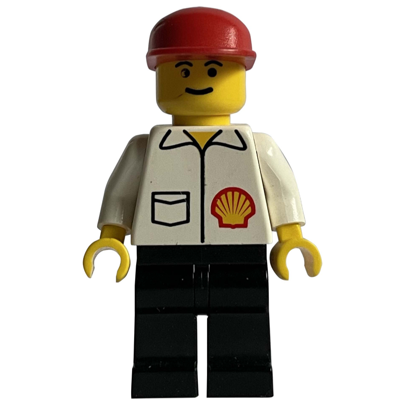 LEGO Man, White Shirt with Shell Logo, Red Cap (fig-000231)