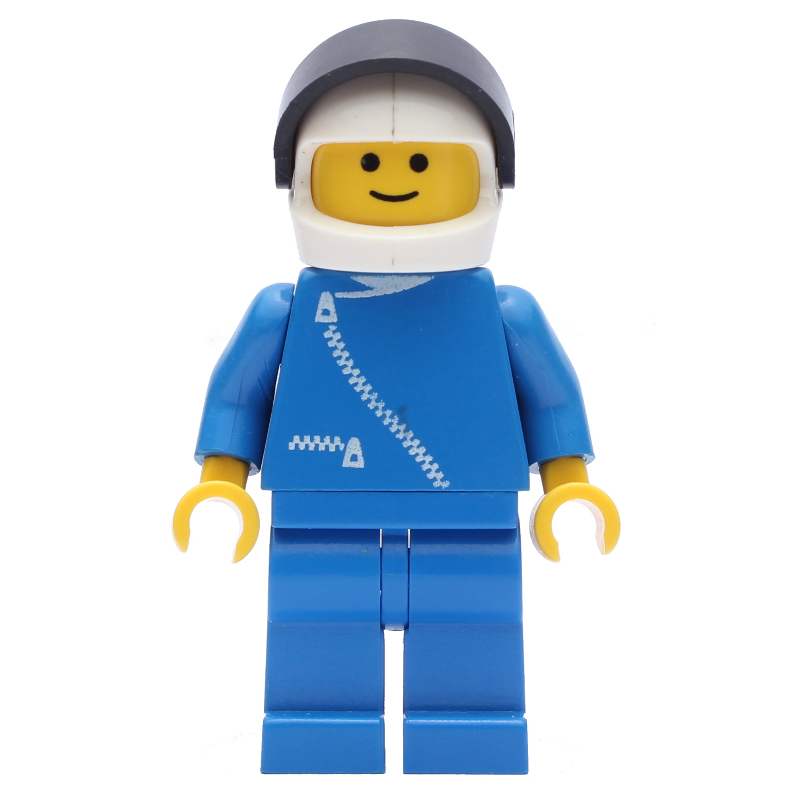 LEGO Racer, Blue Jacket with Zipper, White Helmet with Visor (fig-000242)