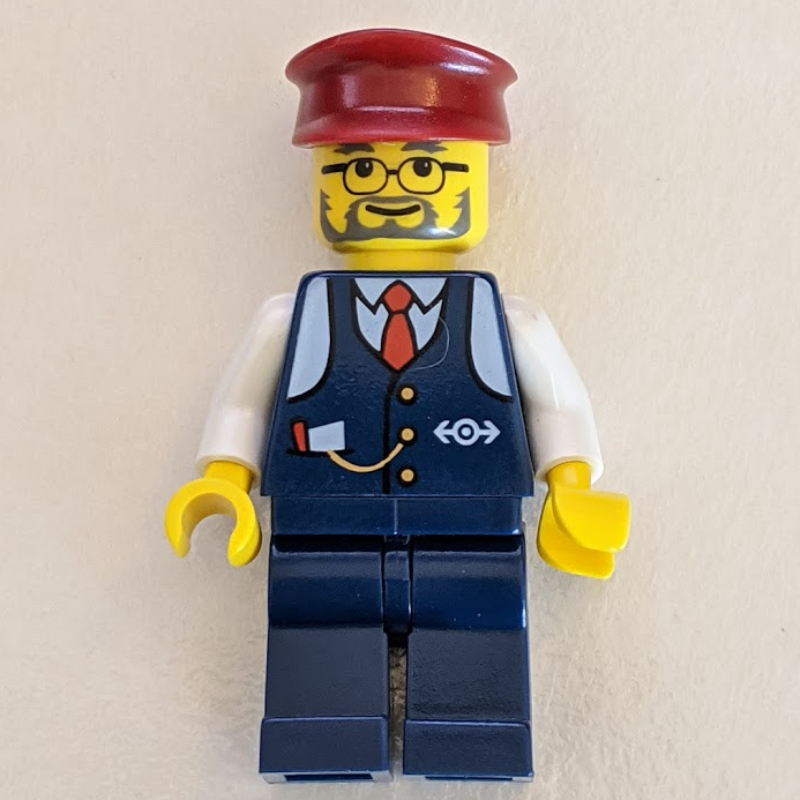 LEGO Conductor - Dark Blue Jacket, Dark Blue Legs, Dark Red Hat, Glasses (fig-000253)