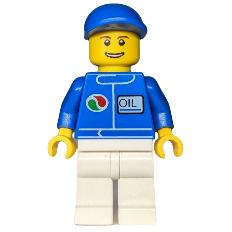 LEGO Man, Blue Jacket with Octan Logo, White Legs, Blue Cap (fig-000265)