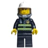 Fireman, Black Fire Jacket with Radio and Badge, White Helmet, Airtanks, Breathing Apparatus