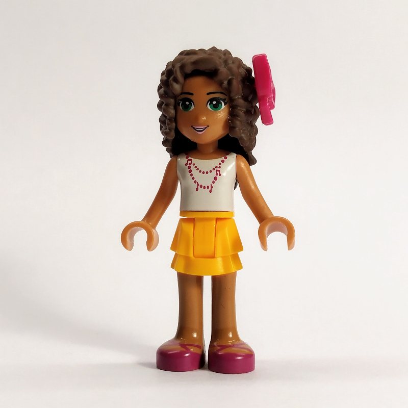 LEGO Andrea - White Top, Bright Light Orange Skirt. Magenta Bow (fig-000268)