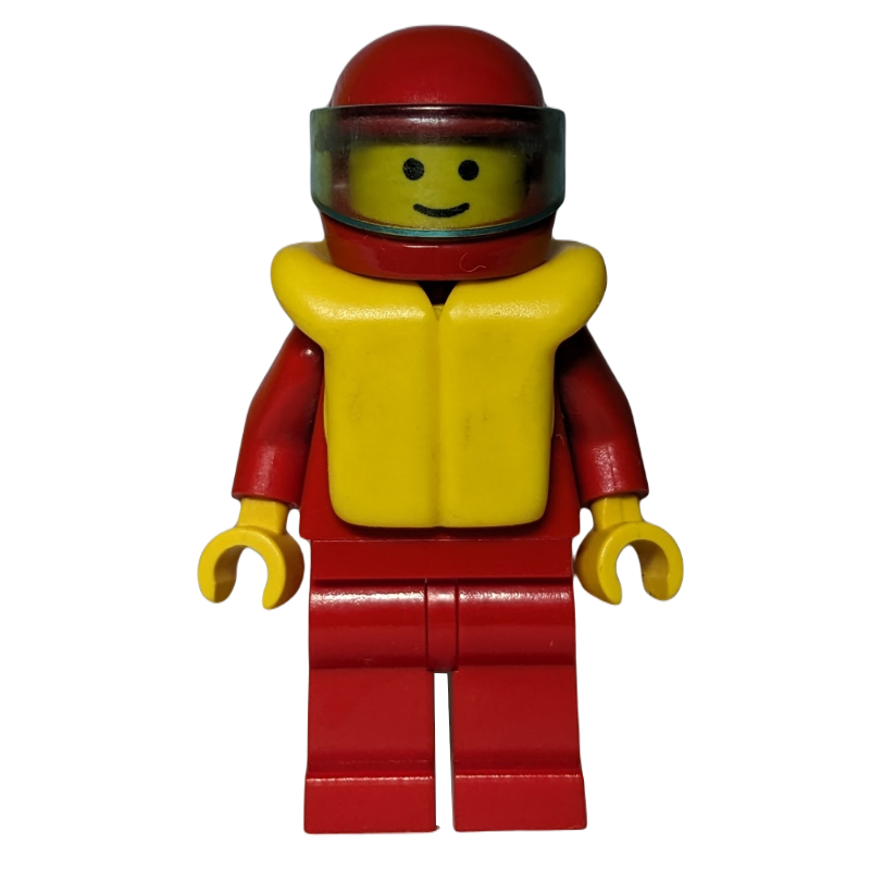 LEGO Man, Plain Red, Helmet with Visor, Yellow Life Vest (fig-000288)