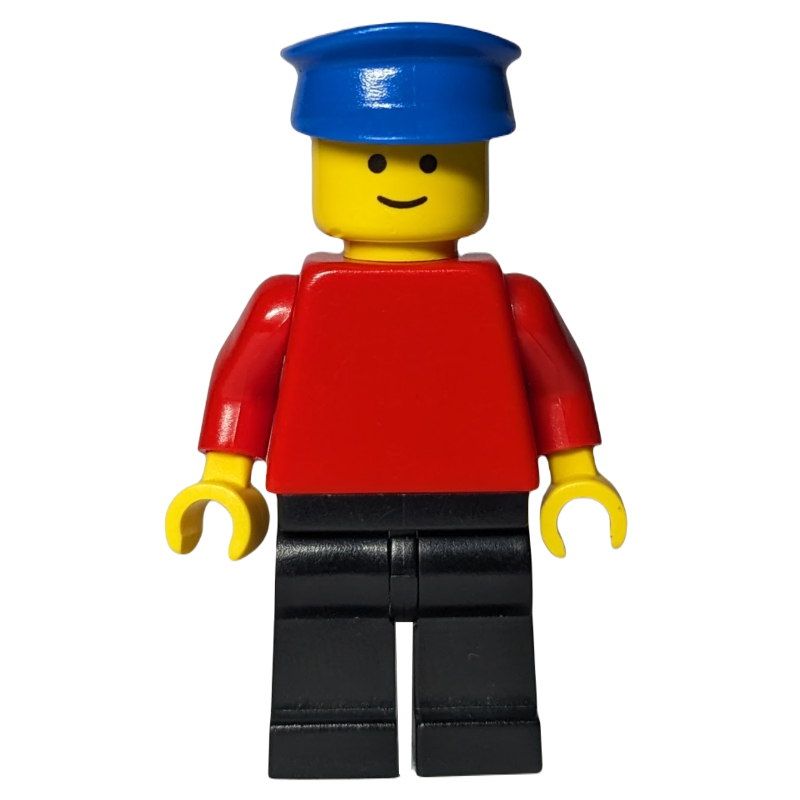 LEGO Man, Plain Red Torso, Black Legs, Blue Hat (fig-000289)