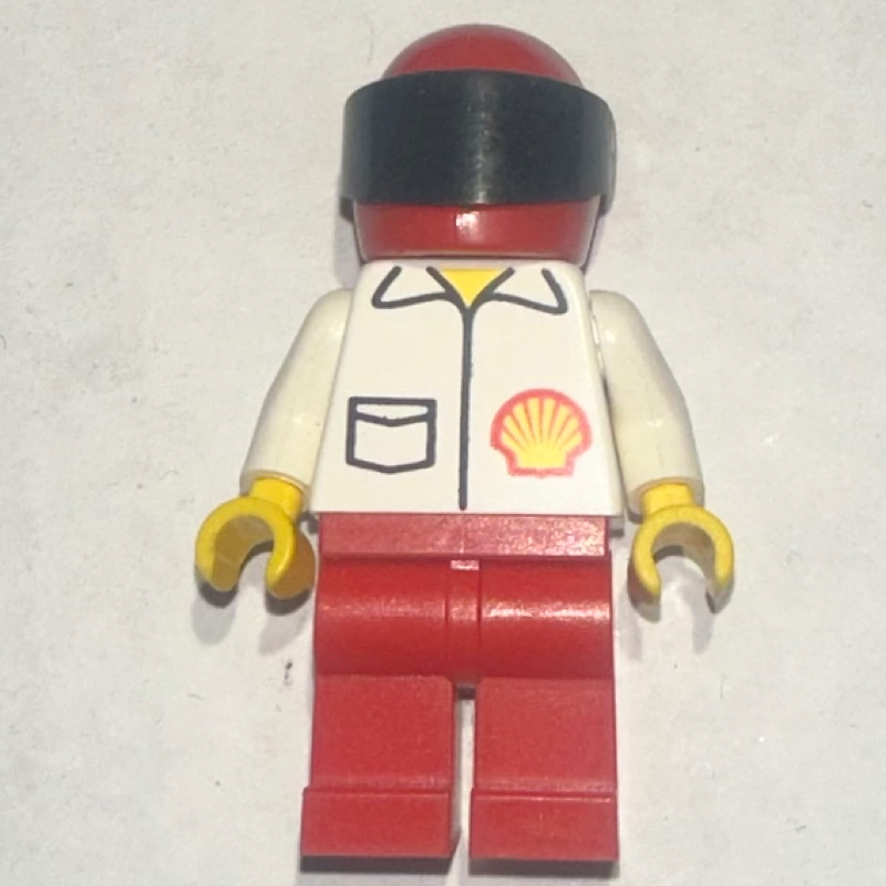 LEGO Racer, White Shirt with Shell Logo, Red Legs, Red Helmet with Visor (fig-000293)