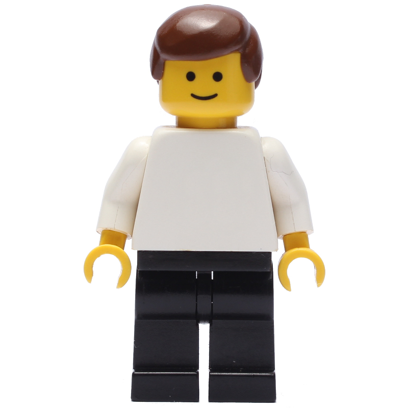 LEGO Man - White Torso, Black Legs Brown Hair (fig-000310)