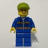 Worker, Blue Shirt with Orange Stripes and Pockets, Lime Cap