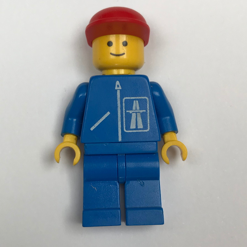 LEGO Man, Blue Jacket with Highway Logo, Blue Legs, Red Cap (fig-000345)