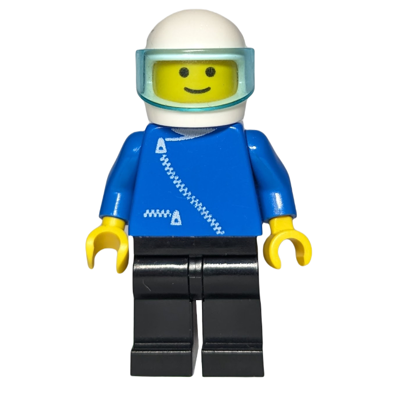 LEGO Man, Blue Jacket with Zipper, Black Legs, White Helmet with Visor (fig-000351)