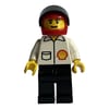 Racer, White Shirt with Shell Logo, Black Legs, Red Helmet with Visor