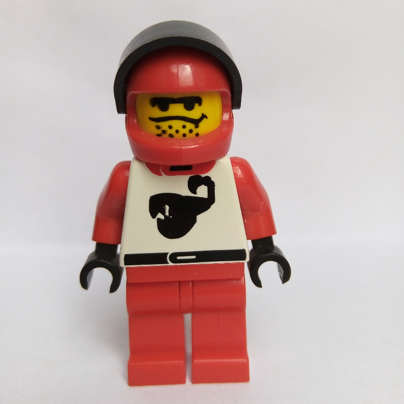 LEGO Racer, Red and White Outfit with Scorpion, Red Helmet with Visor (fig-000371)