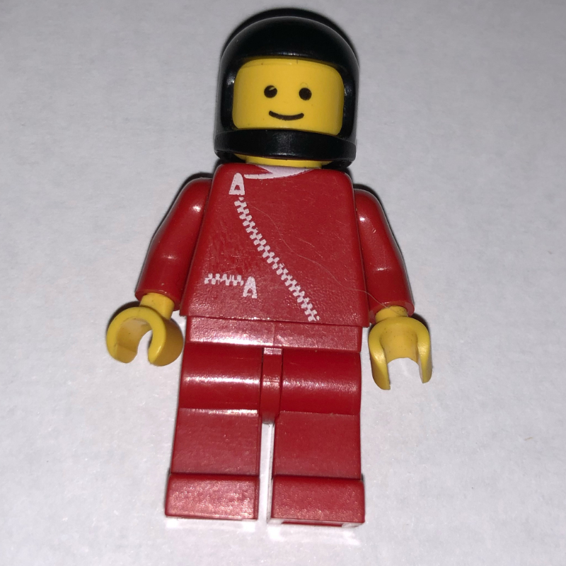 LEGO Man, Red Jacket with Zipper, Red Legs, Black Helmet (fig-000387)