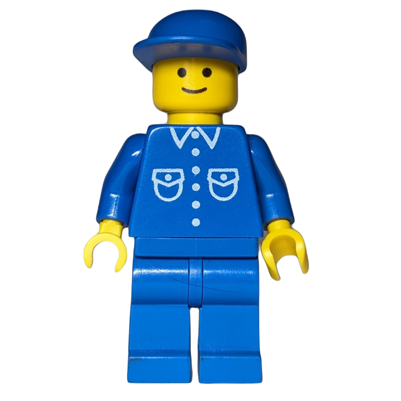 LEGO Man, Blue Shirt with Buttons and Pockets, Blue Legs, Blue Cap (3626b Head) (fig-000394)