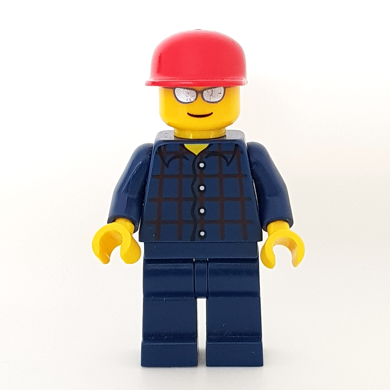 LEGO Man, Dark Blue Plaid Shirt, Dark Blue Legs, Red Cap, Silver Sunglasses (fig-000402)