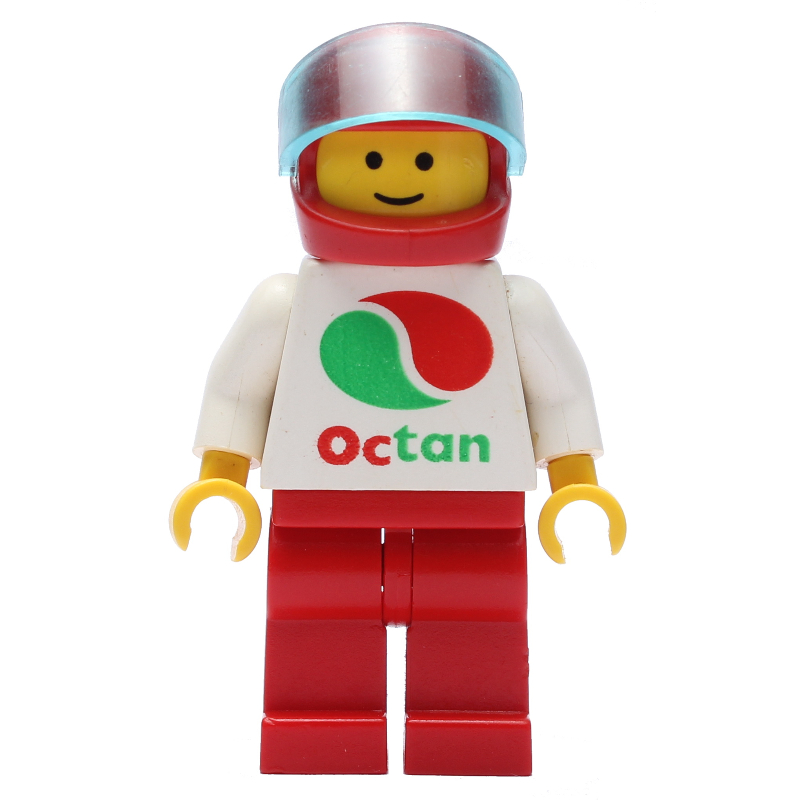 LEGO Racer, White Top with Large Octan Logo, Red Legs, Red Helmet with Visor (fig-000410)