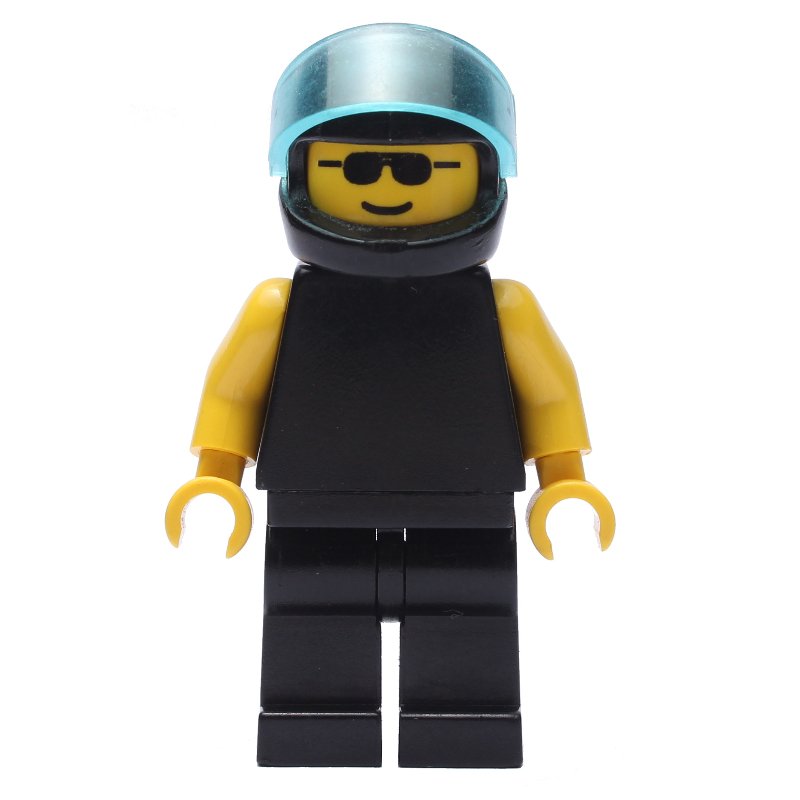 LEGO Man, Plain Black, Black Helmet with Visor, Sunglasses (fig-000412)