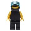 Man, Plain Black, Black Helmet with Visor, Sunglasses