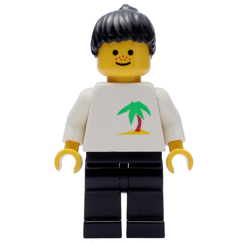 LEGO White Torso, Palm Tree, Black Legs, Black Hair (fig-000423)