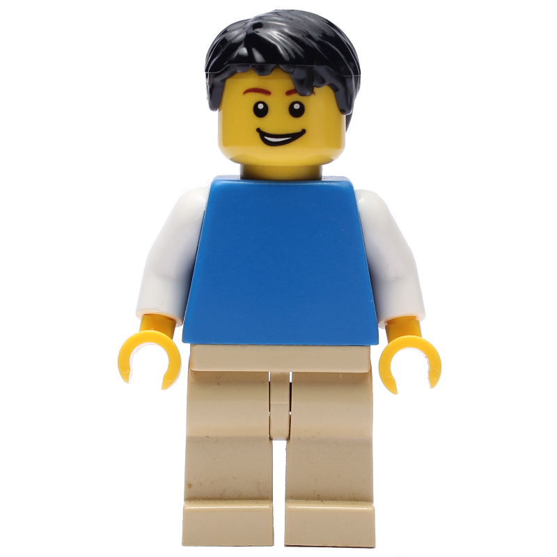 LEGO Blue Torso, Tan Legs, Black Hair (fig-000427)